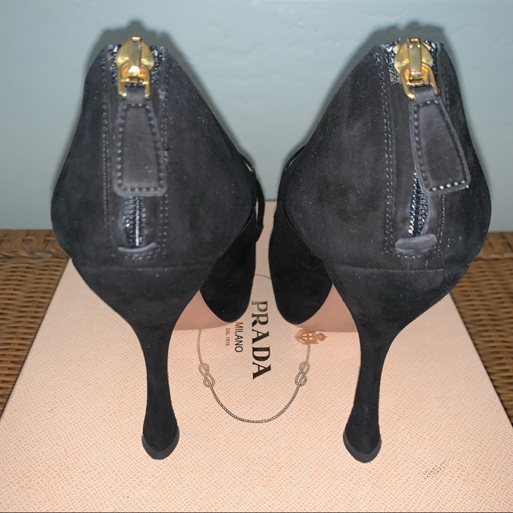Prada Black Suede Oxfords Lace Up Platform Pumps Sz 37.5 - Picture 5 of 8